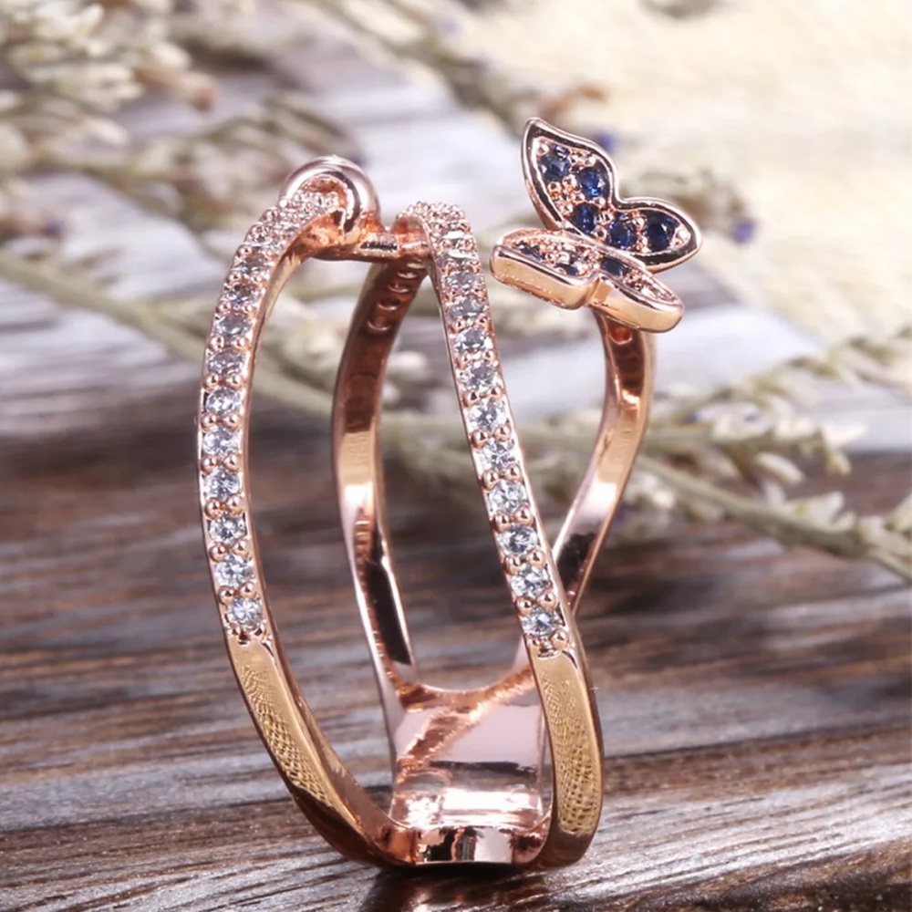 New Butterfly Rose Gold 925 Sterling Silver Ring - Picture 4 of 6